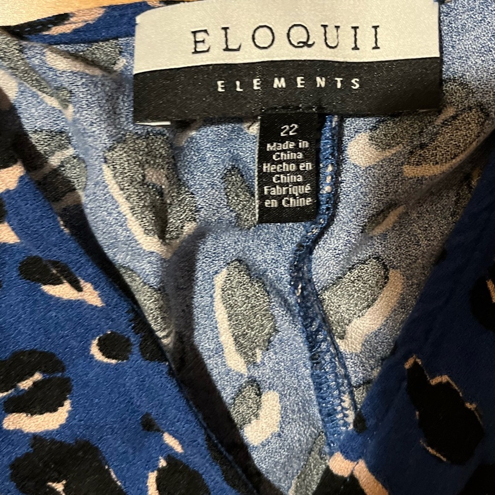 Eloquii 22 Navy and Tan Patterned Leo Print Wide Leg Plunge Neck Loose Jumpsuit - Picture 10 of 11